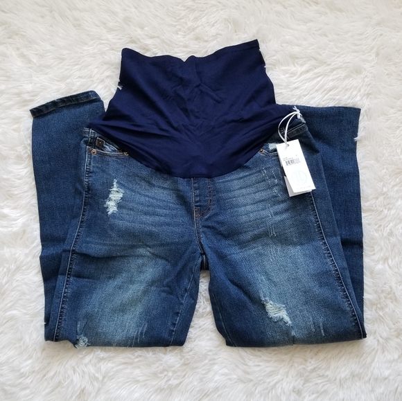 NWT Liz Lange Maternity Ankle Medium Wash Jeans,8 - Picture 3 of 12